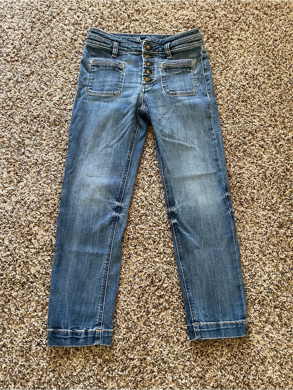 Anthropologie Pilcro High Rise Denim Legging Slim Jeans Button Fly Size 27 Blue